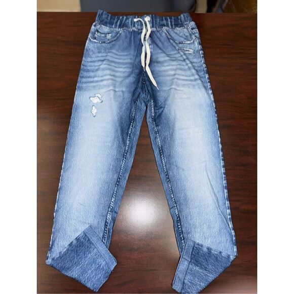 SHEIN Pull On Drawstring Waist Faux Denim Leggings Size Small - Picture 1 of 5